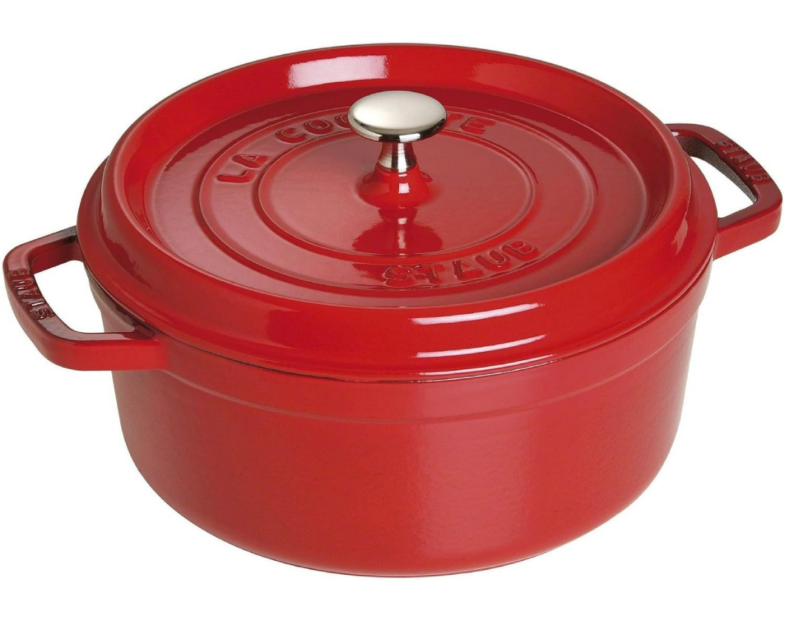 STAUB Cast Iron Dutch Oven 4-qt Round Cocotte, Made in France, Serves 3-4, Cherry